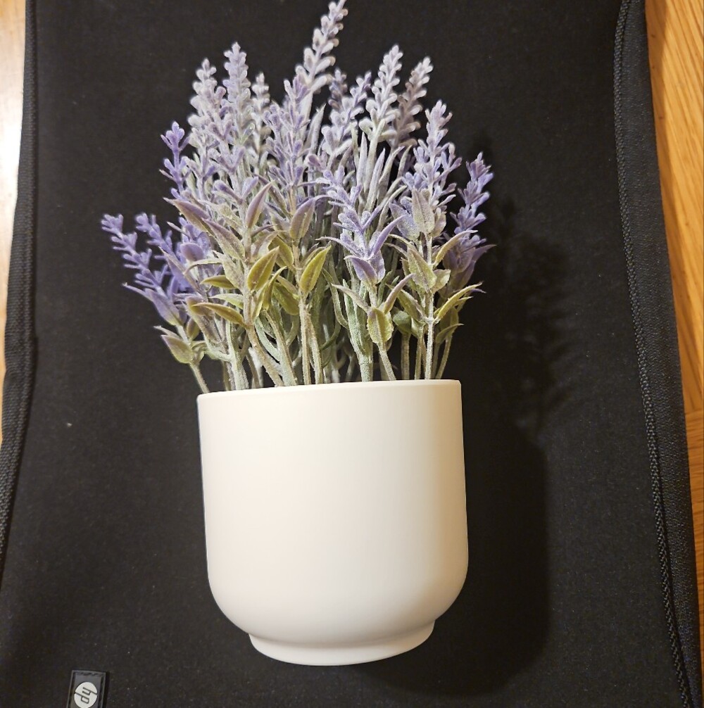 Lavender Faux Floral Arrangement in White Pot - Purple Home Accent - Picture 3 of 4